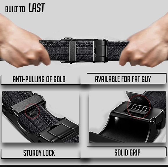 Men's Comfort Adjustable Belt Casual Dress Automatic Buckle Fashion Luxury Black - Picture 2 of 5